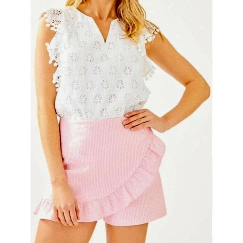 Lilly Pulitzer Faye Skort Skirt Capri Pink/White Seersucker Size 2